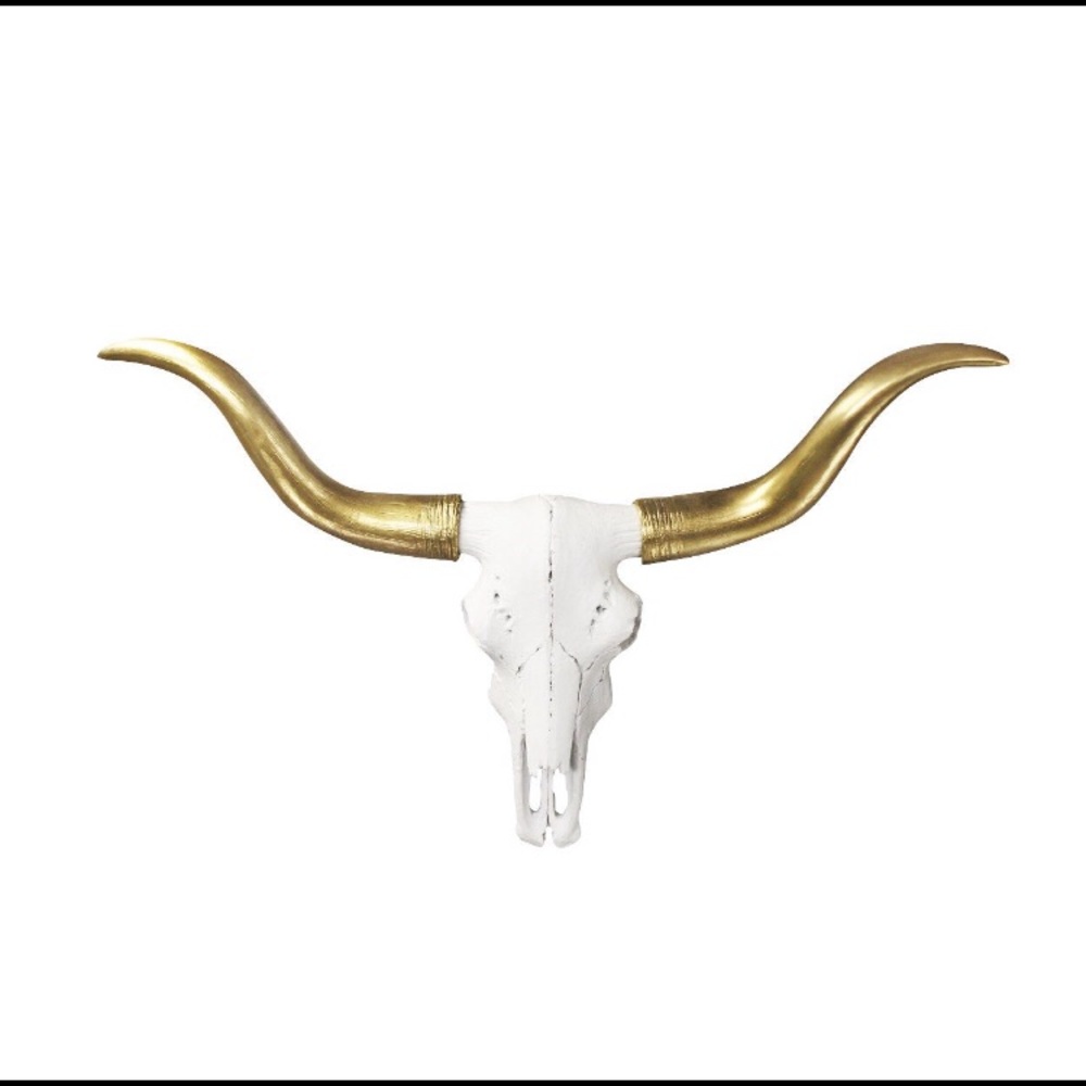 White and gold faux taxidermy longhorn skull